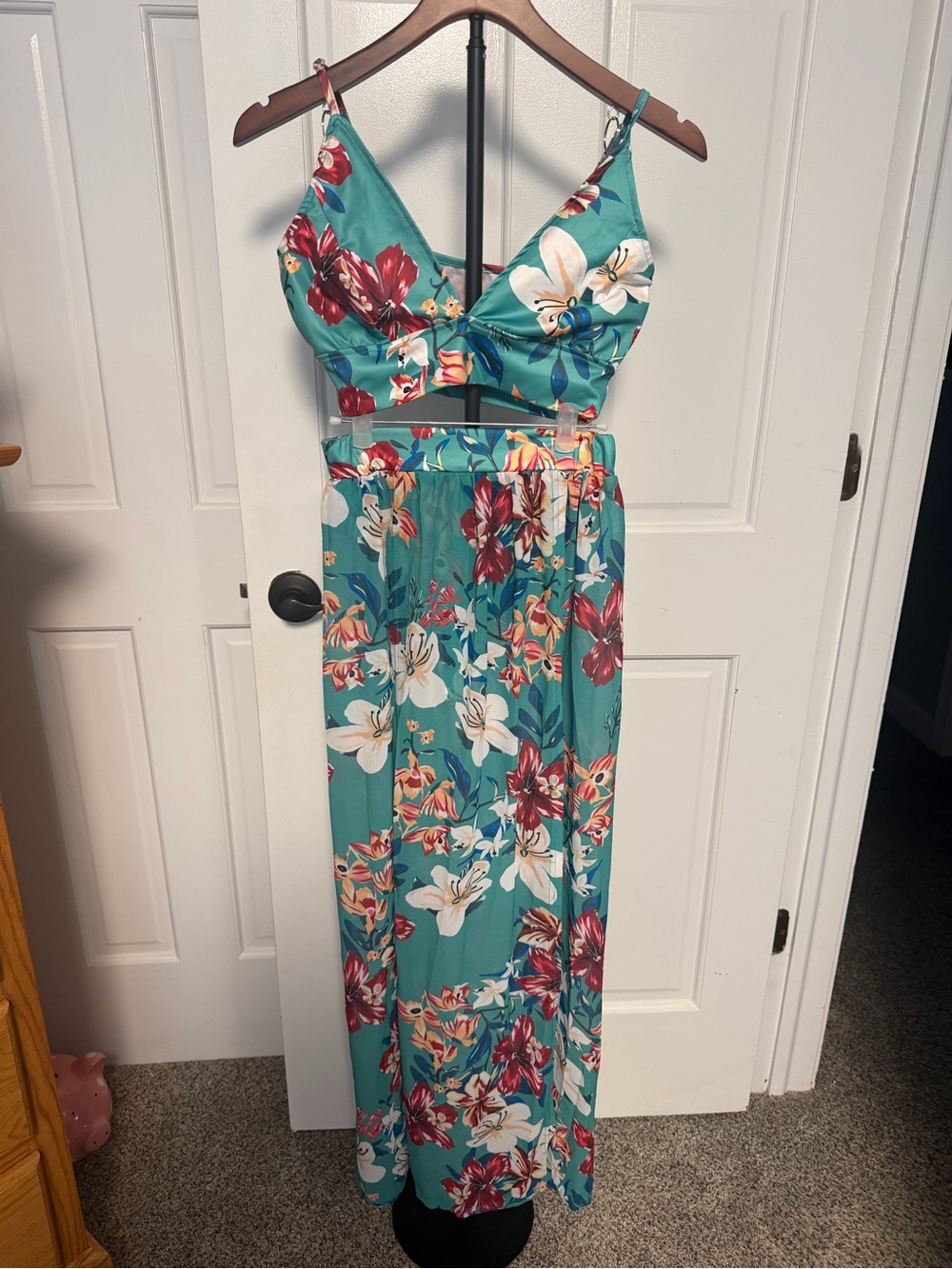 Teal Floral Two-Piece Set Small